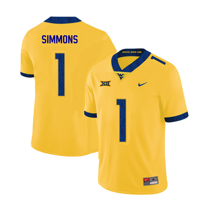 2019 Men #1 T.J. Simmons West Virginia Mountaineers College Football Jerseys Sale-Yellow